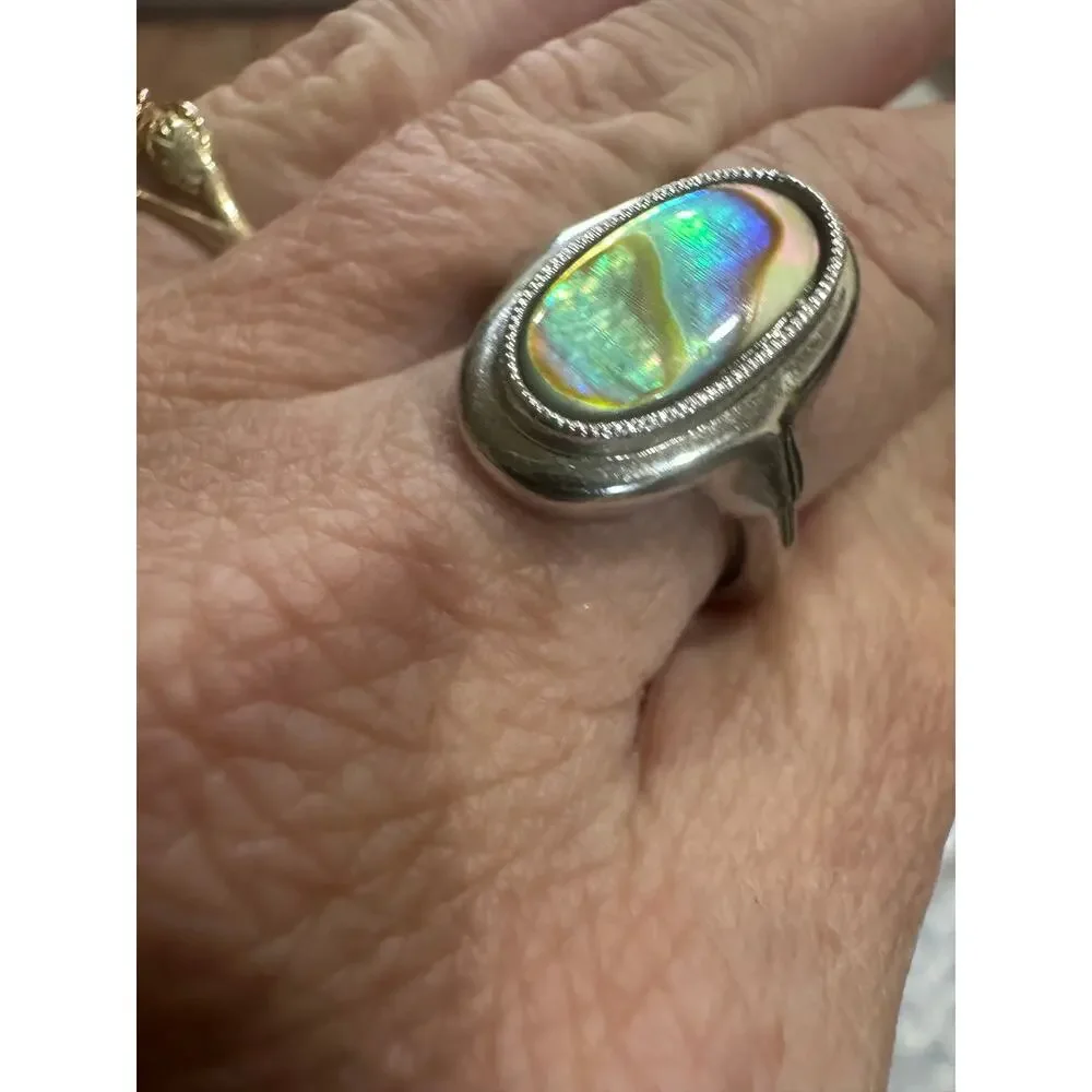 Vintage Avon Iridescent Abalone Shell Adjustable Ring